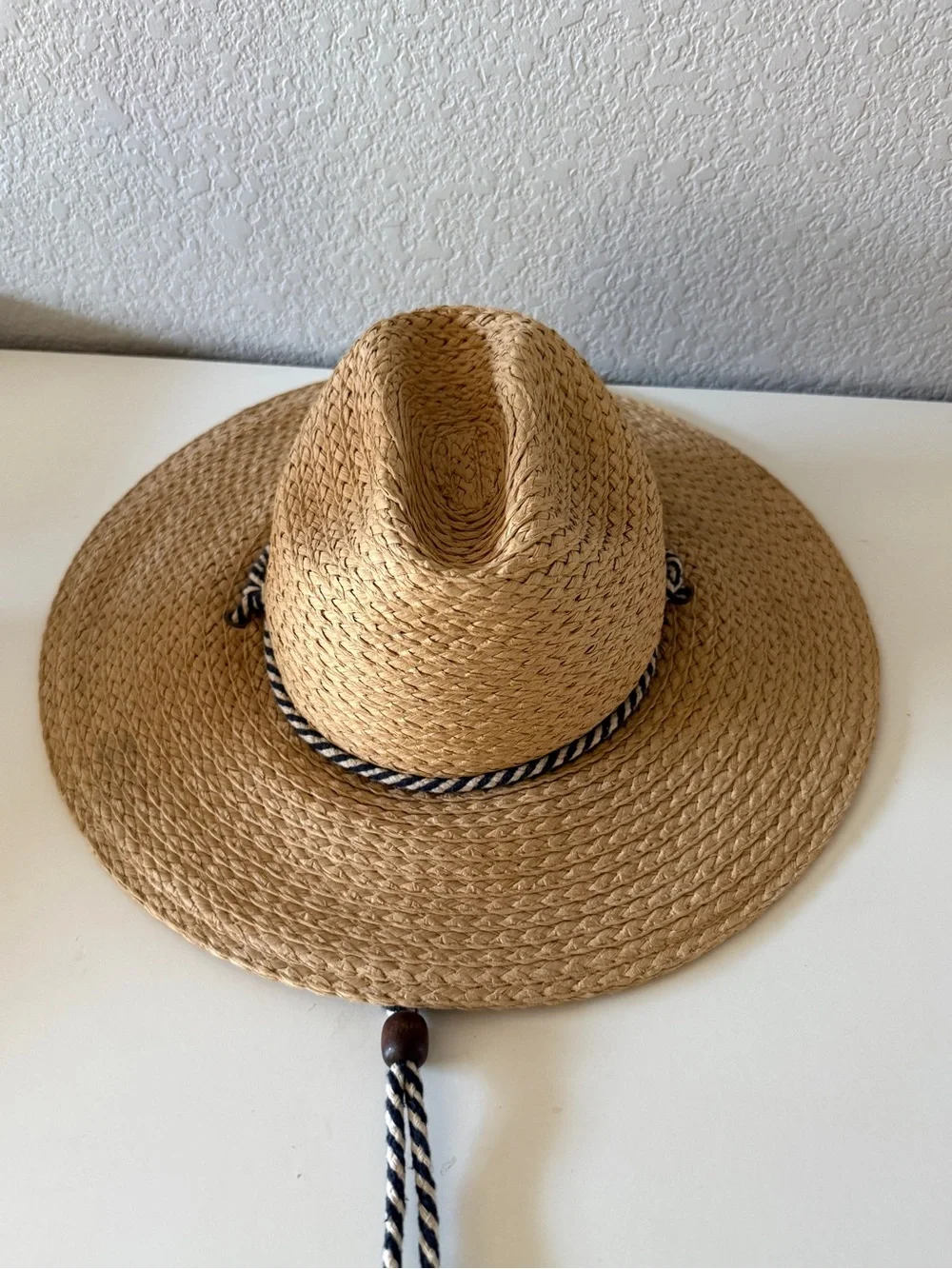 Wide Brim Straw Rancher Hat with Chin Cord - Natural
